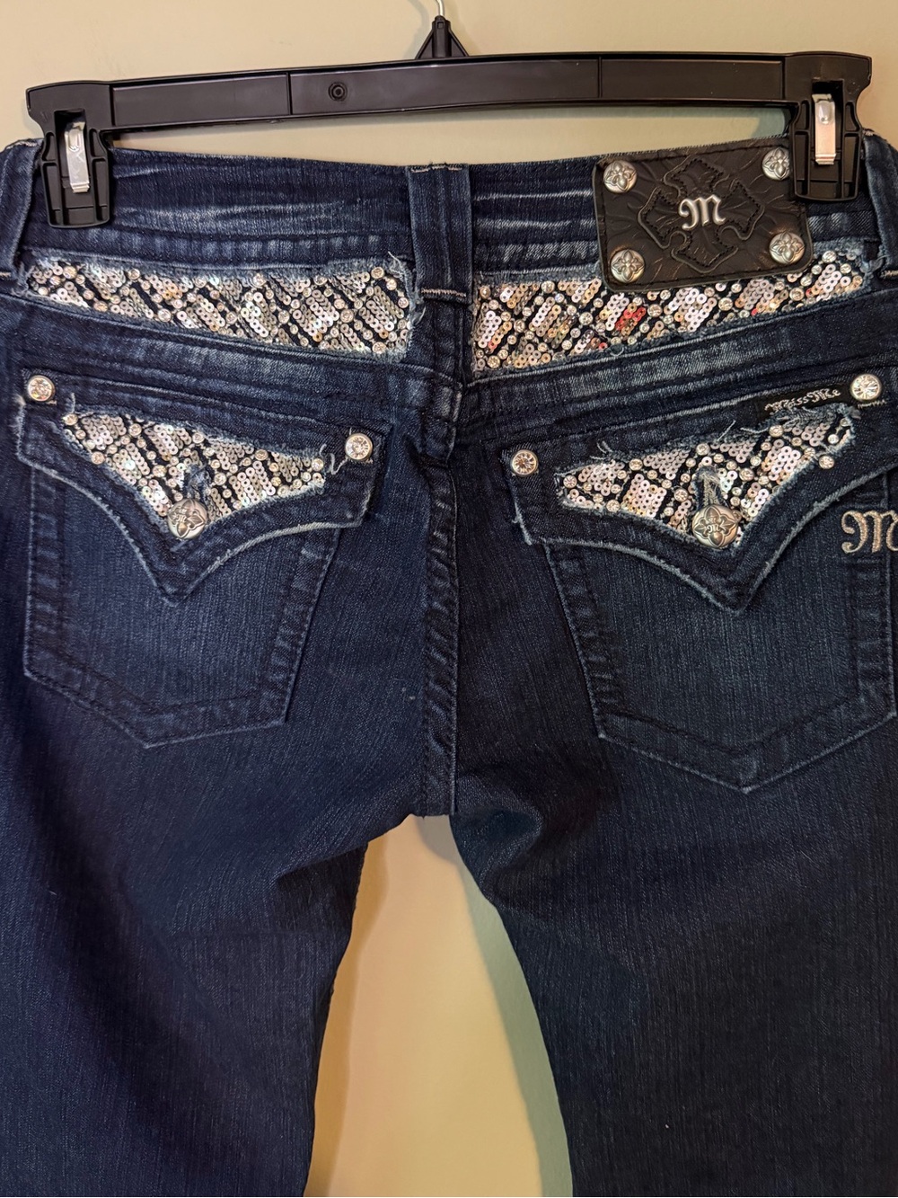 New With Tags Y2K Gorgeous Miss Me Boot Jeans With Sequin Accents 34-1/2” Inseam